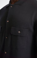 Pringle of Scotland Fine Merino Knitted Overshirt in Black showing poclket detail