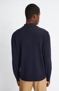 Pringle of Scotland Fine Merino Knitted Overshirt in Navy rear view