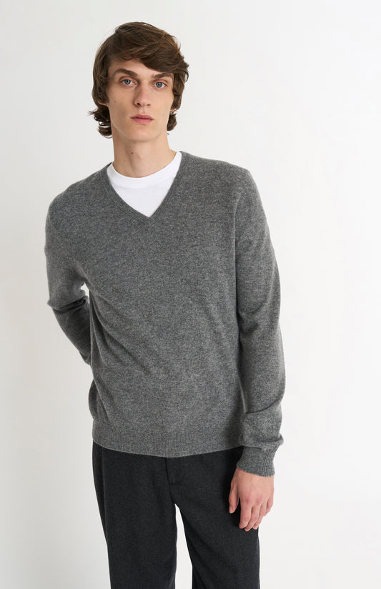 Men's Classic V-neck Cashmere Jumper In Light Grey Melange