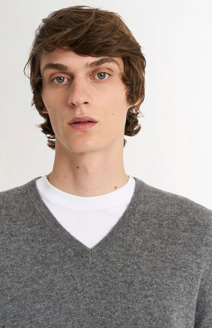 Men's Classic V-neck Cashmere Jumper In Light Grey Melange
