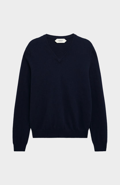 Men's Classic V-neck Cashmere Jumper In Navy Blue