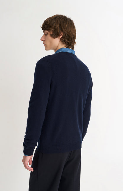 Men's Classic V-neck Cashmere Jumper In Navy Blue