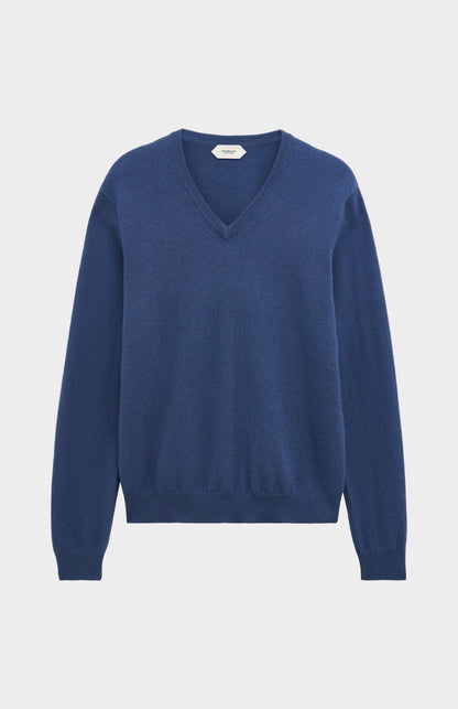 Men's Classic V-neck Cashmere Jumper In Bering Sea Blue