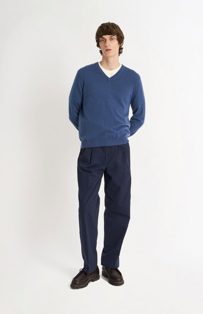 Men's Classic V-neck Cashmere Jumper In Bering Sea Blue