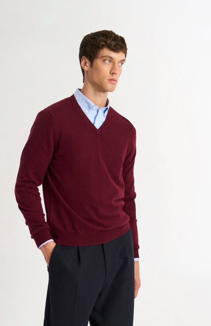 Men's Classic V-neck Cashmere Jumper In Burgundy