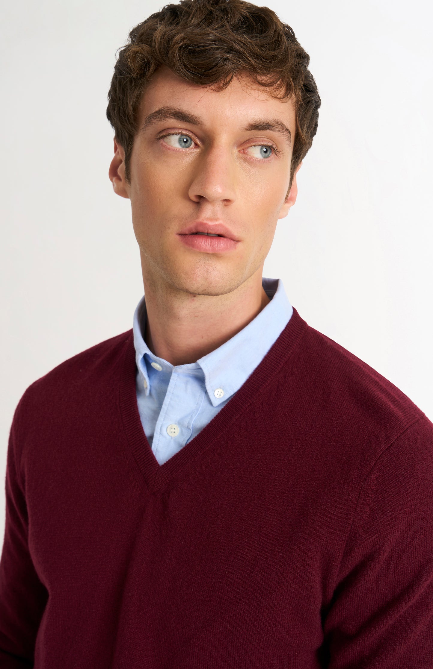 Men's Classic V-neck Cashmere Jumper In Burgundy