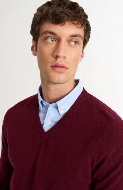 Men's Classic V-neck Cashmere Jumper In Burgundy