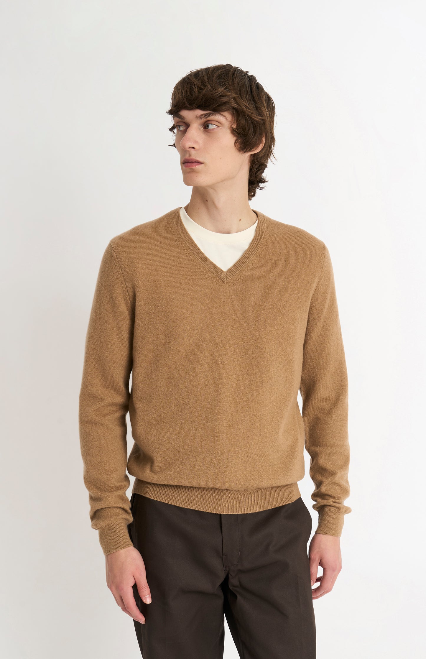 Men's Classic V-neck Cashmere Jumper In Camel
