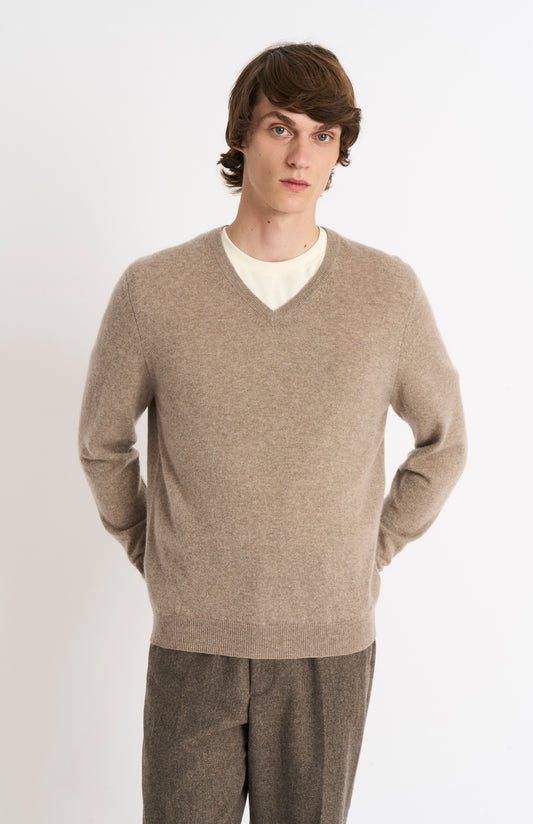 Men's Classic V-neck Cashmere Jumper In Mushroom