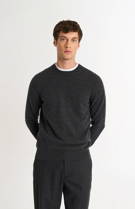 Men's Classic Crew Neck Cashmere Jumper In Charcoal Melange