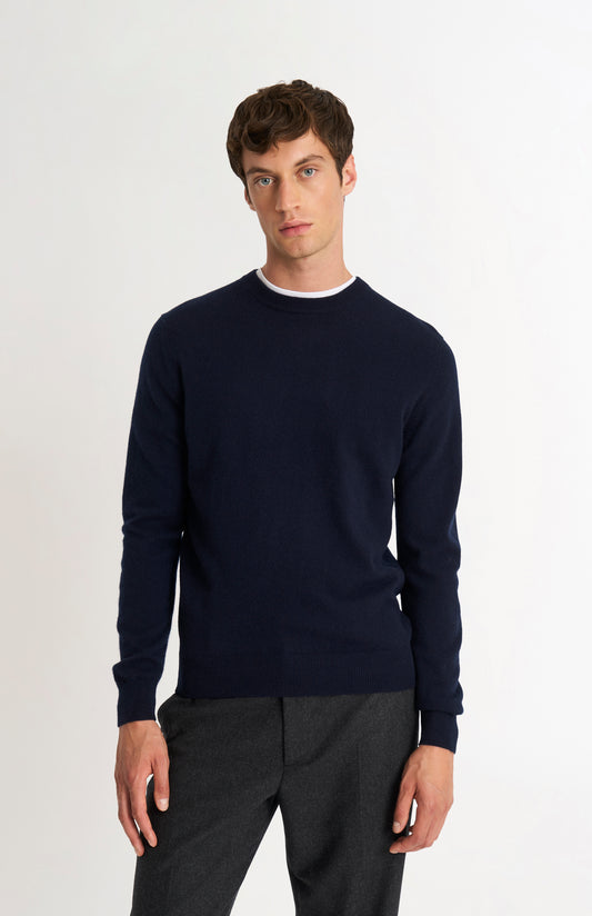 Men's Classic Crew Neck Cashmere Jumper In Navy Blue