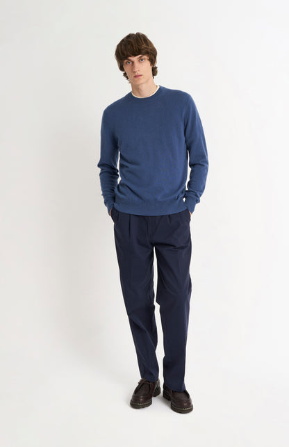 Pringle of Scotland Men’s Cashmere Crew Neck Jumper In Bering Sea Blue on model full length