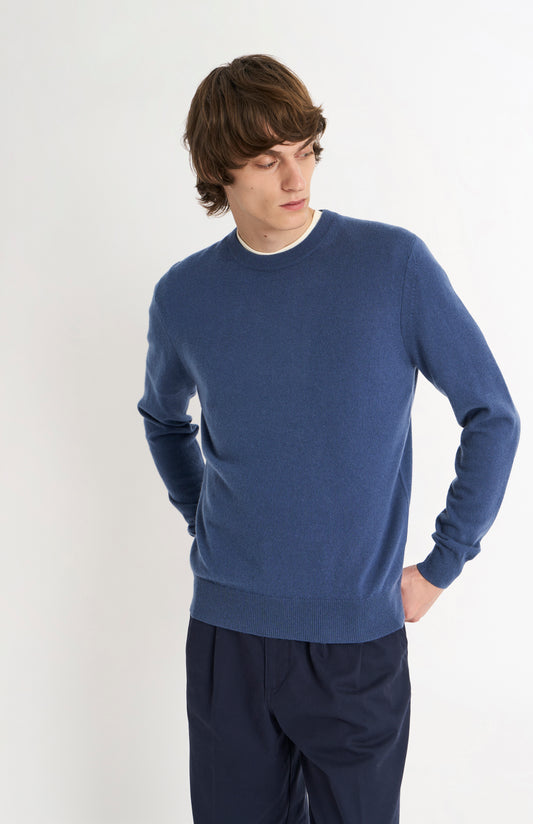 Men's Classic Crew Neck Cashmere Jumper In Bering Sea Blue