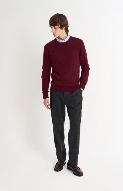 Pringle of Scotland Men’s Cashmere Crew Neck Jumper In Burgundy on model full length