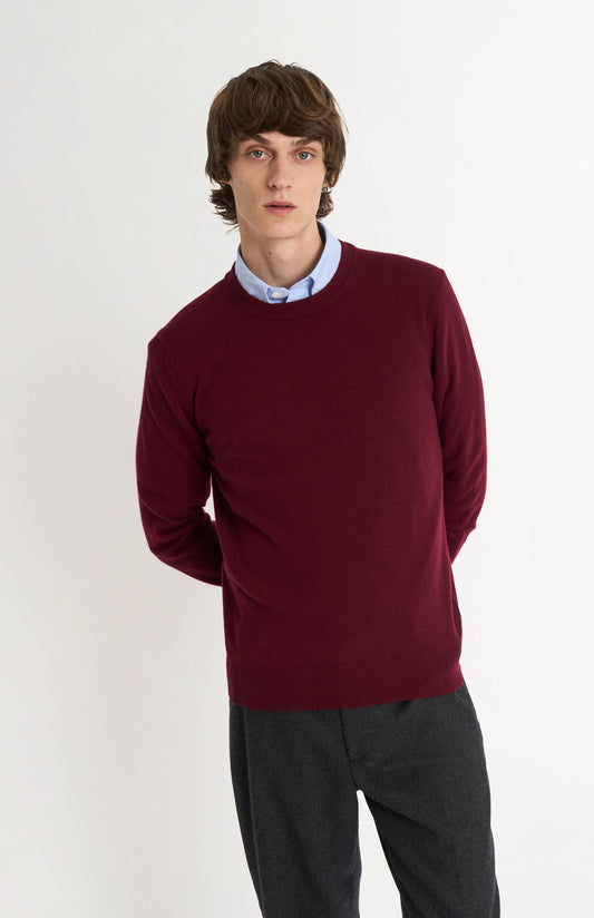 Men's Classic Crew Neck Cashmere Jumper In Burgundy