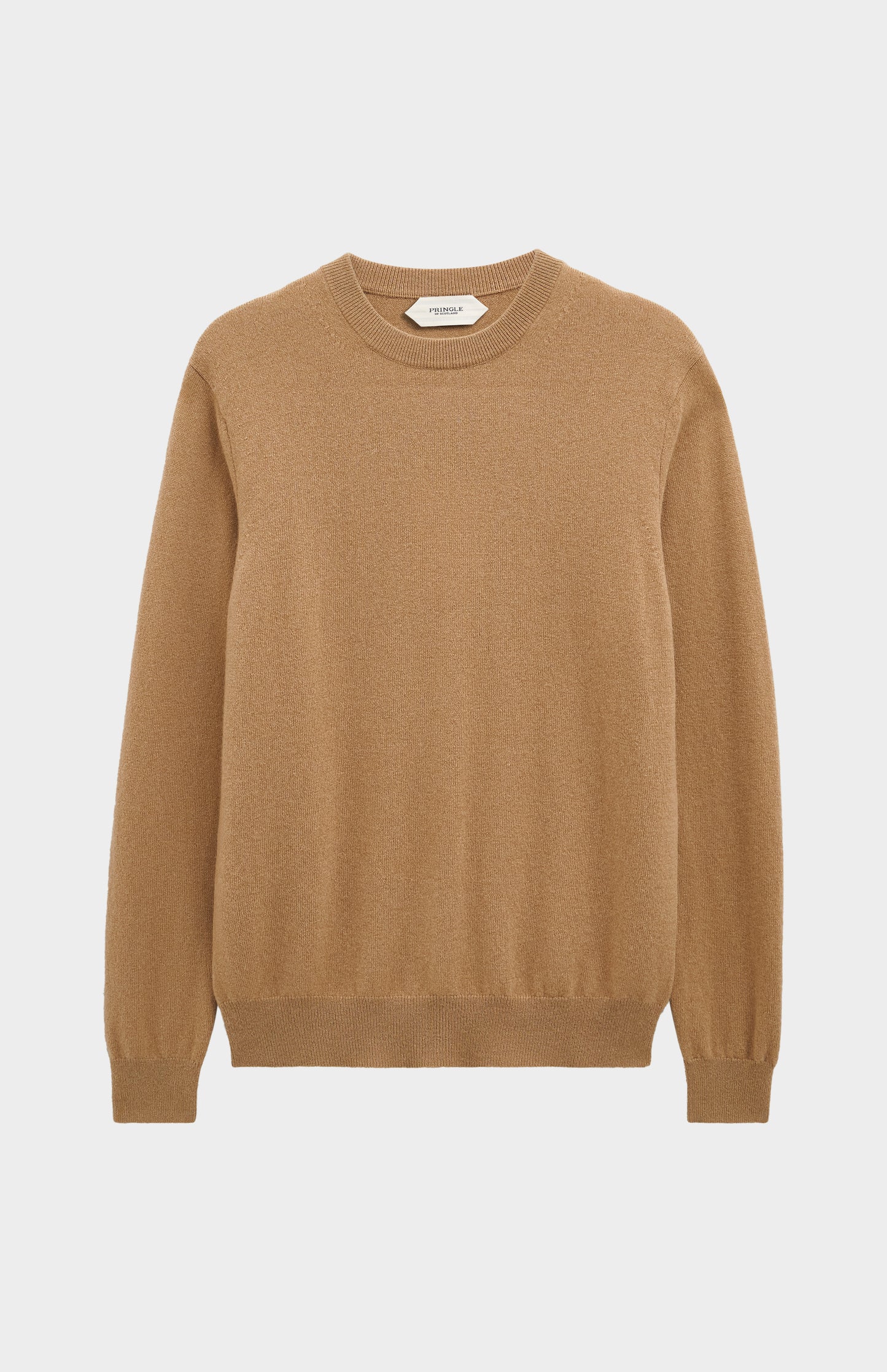 Pringle of Scotland Men’s Cashmere Crew Neck Jumper In Camel flat shot