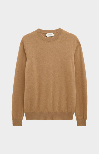 Pringle of Scotland Men’s Cashmere Crew Neck Jumper In Camel flat shot