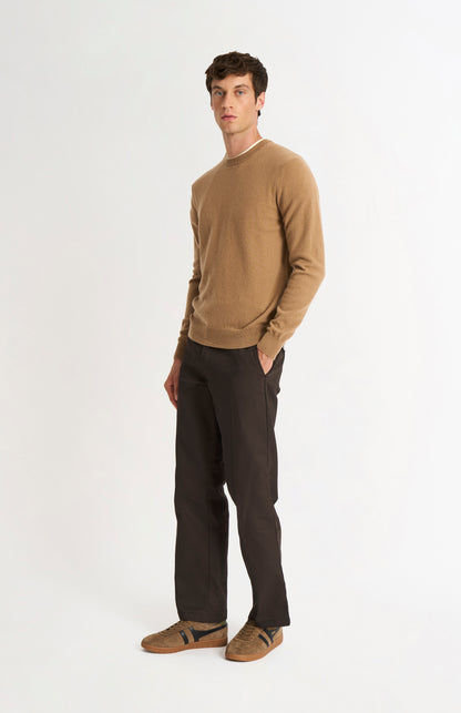 Pringle of Scotland Men’s Cashmere Crew Neck Jumper In Camel on model full length