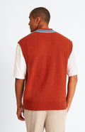 Pringle Lambswool Argyle V Neck Vest in Royal Blue & Rust Red rear view