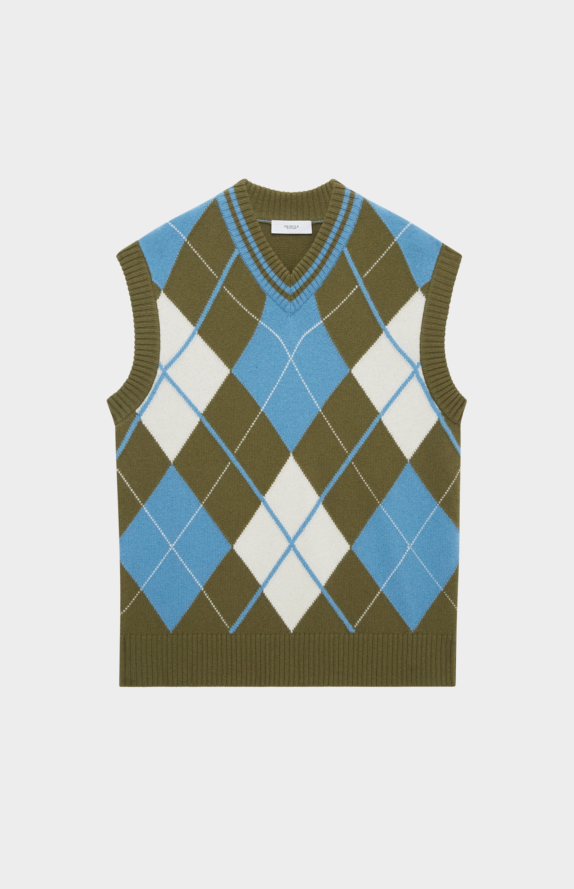 Pringle Lambswool Argyle V Neck Vest in Royal Blue Mineral Green