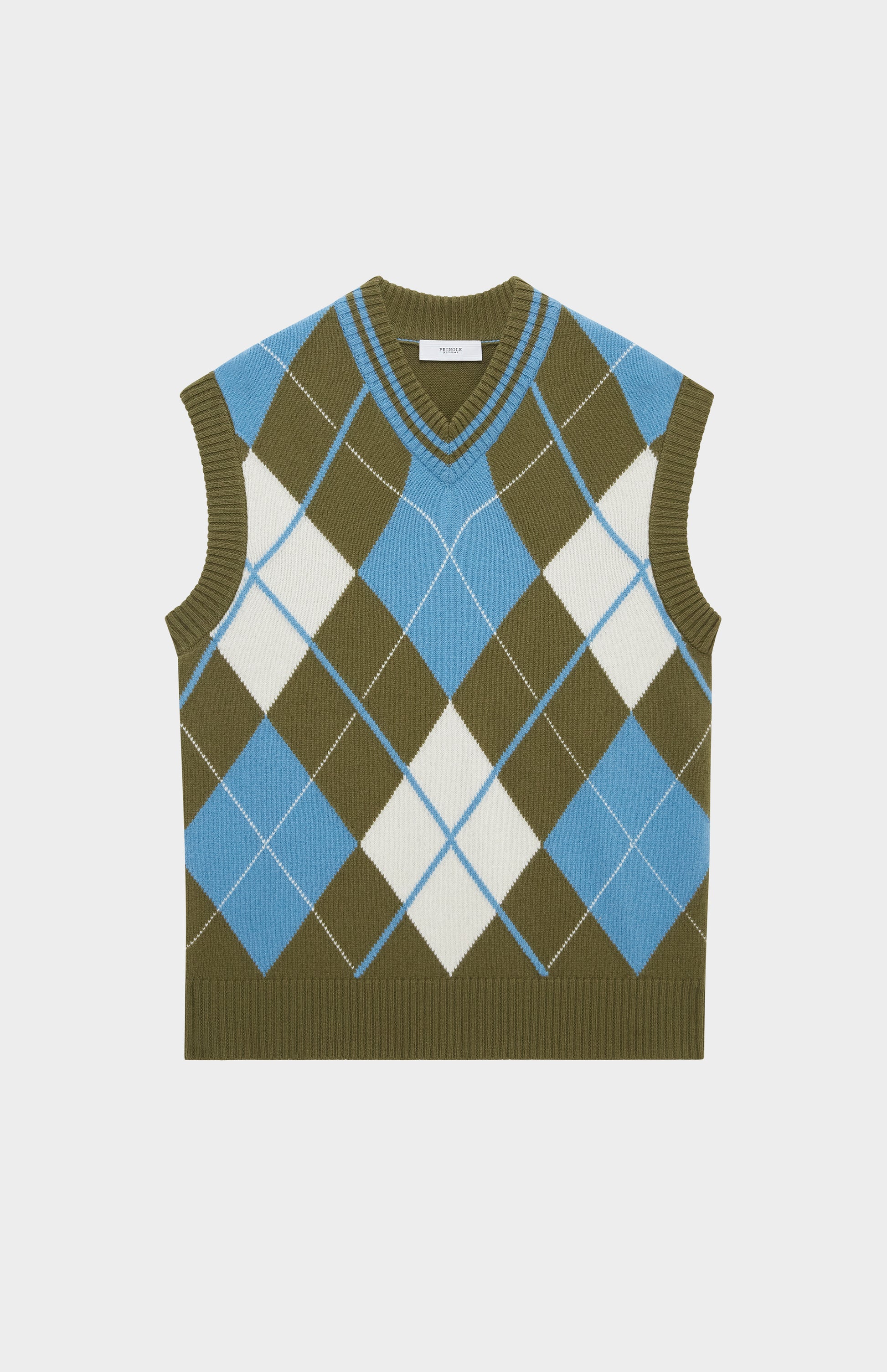 Pringle Lambswool Argyle V Neck Vest in Royal Blue & Mineral Green