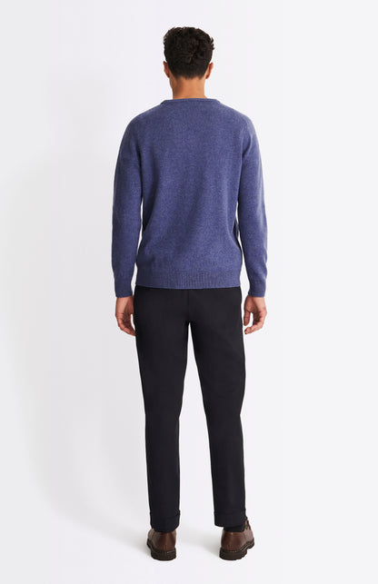 Pringle V Neck Lambswool Jumper in Dark Indigo with Contrast Tipping rear view