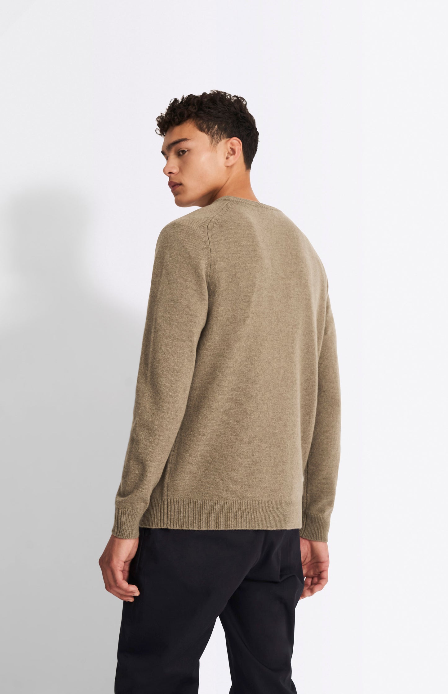 Pringle V Neck Lambswool Jumper in Dark Natural with Contrast Tipping rear view