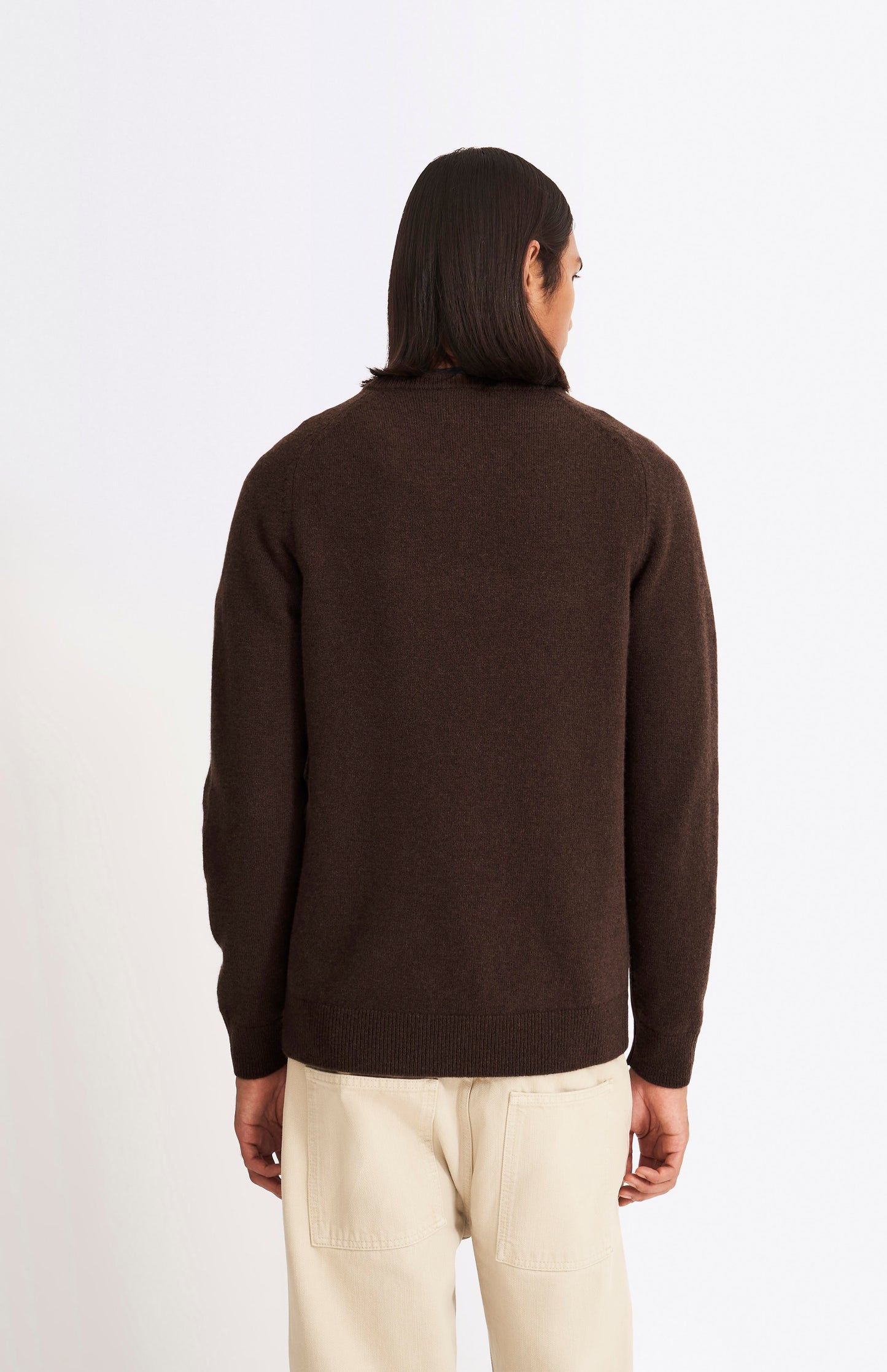 Pringle V Neck Lambswool Jumper in Dark Umber with Contrast Tipping rear view