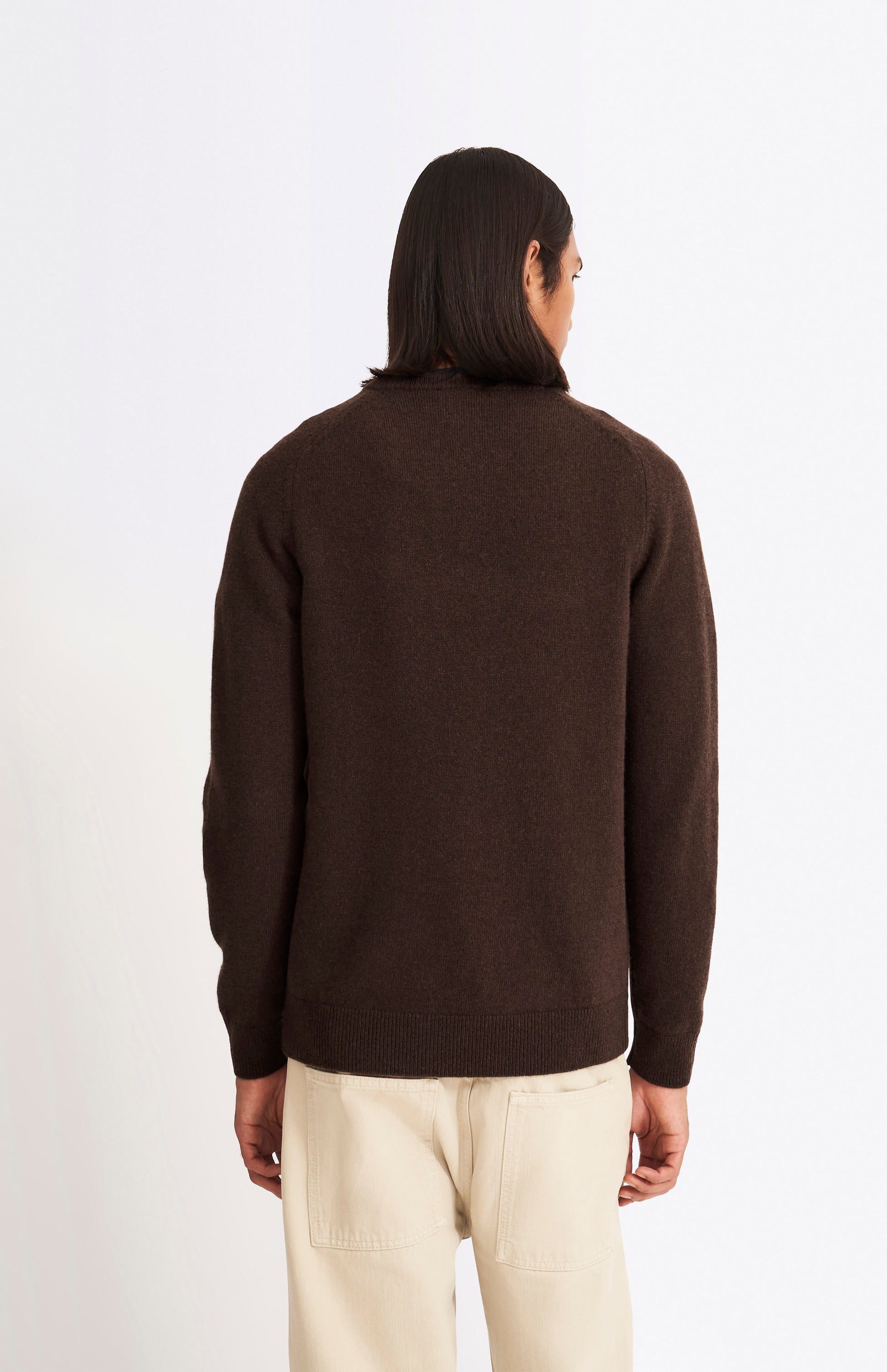 Pringle V Neck Lambswool Jumper in Dark Umber with Contrast Tipping rear view