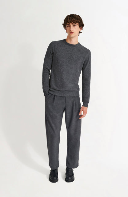 Men's Classic Round Neck Cashmere Jumper In Grey Melange