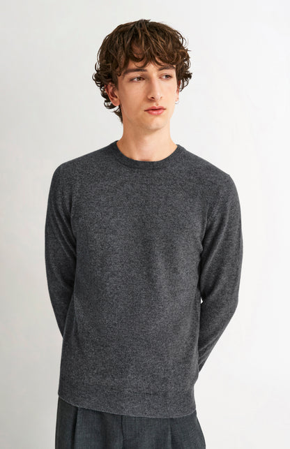 Men's Classic Round Neck Cashmere Jumper In Grey Melange