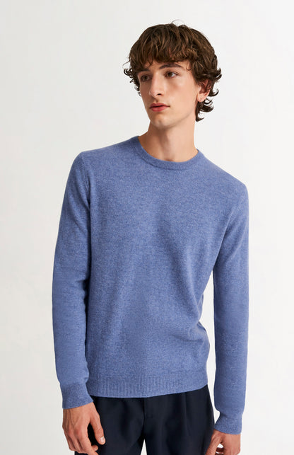 Pringle Men's Classic Round Neck Cashmere Jumper In Blue Melange on male model