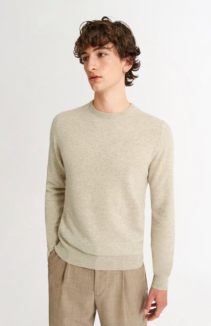 Men's Classic Round Neck Cashmere Jumper In Oatmeal