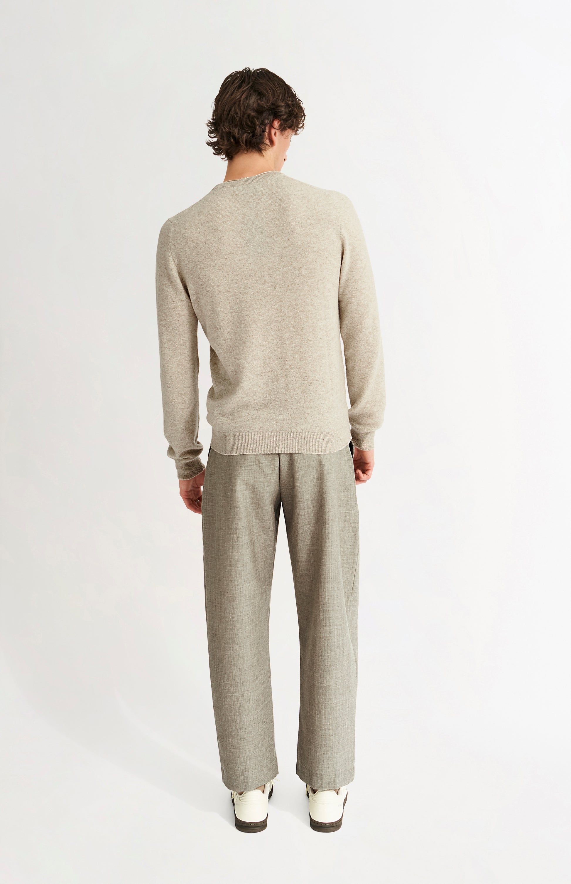 Pringle Men's Classic Round Neck Cashmere Jumper In Oatmeal rear view