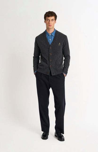Men's Classic Supersoft Lambswool Cardigan In Charcoal