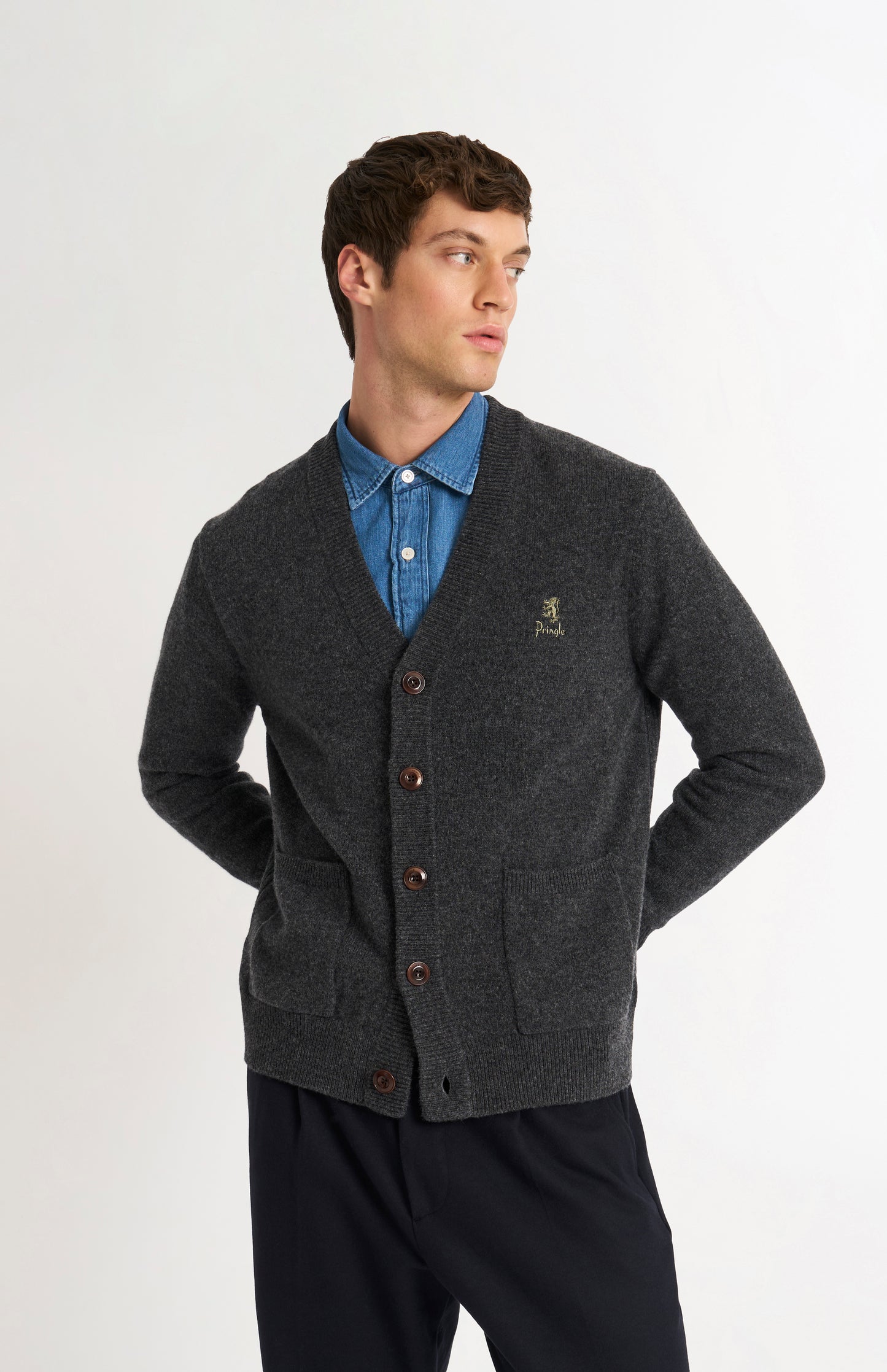 Men's Classic Supersoft Lambswool Cardigan In Charcoal