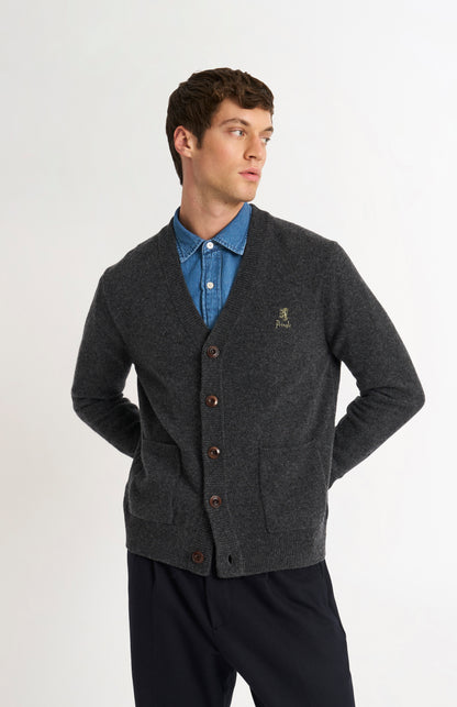 Men's Classic Supersoft Lambswool Cardigan In Charcoal