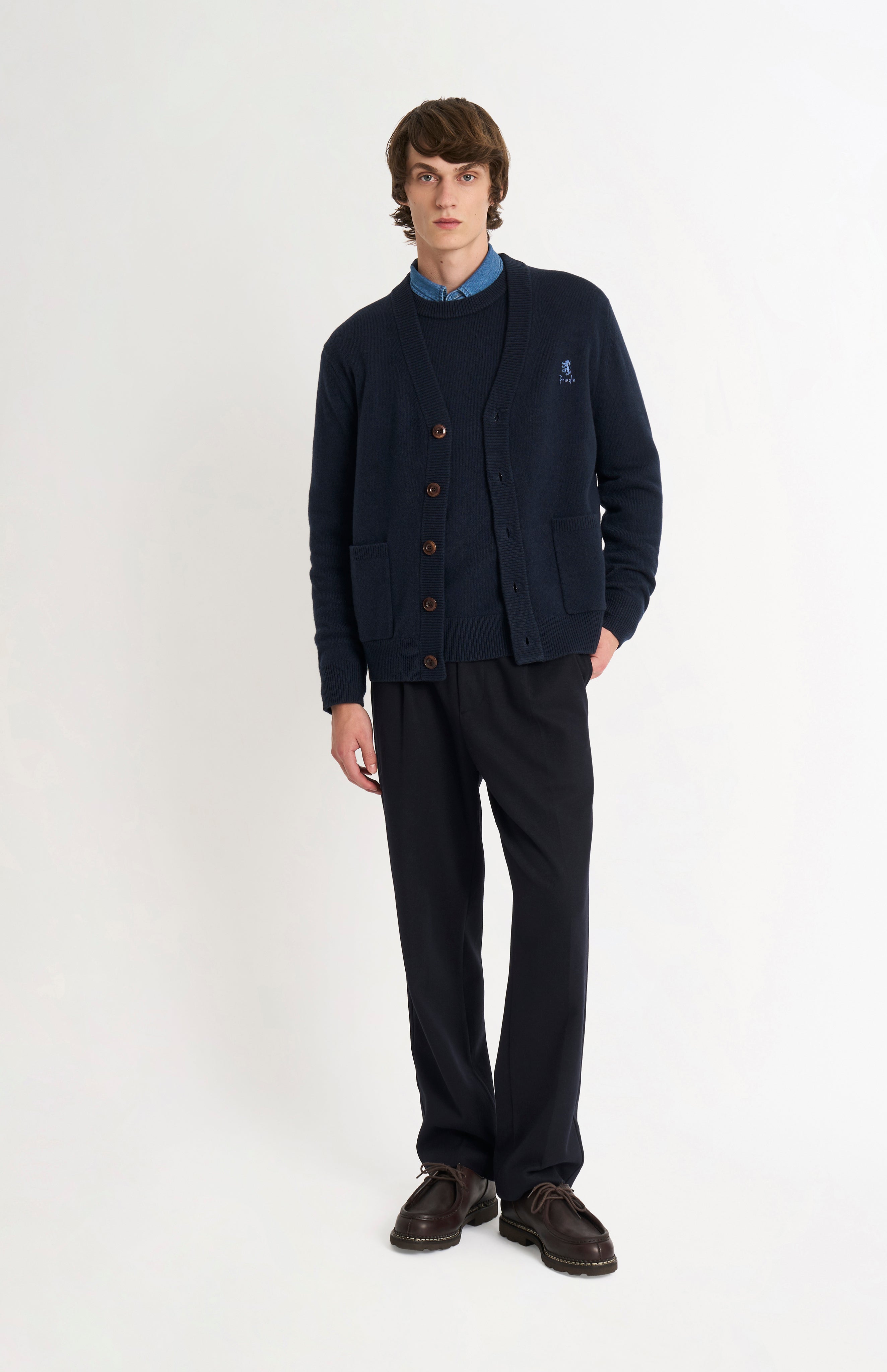 Pringle of Scotland Men's Lambswool Cardigan In Navy Blue