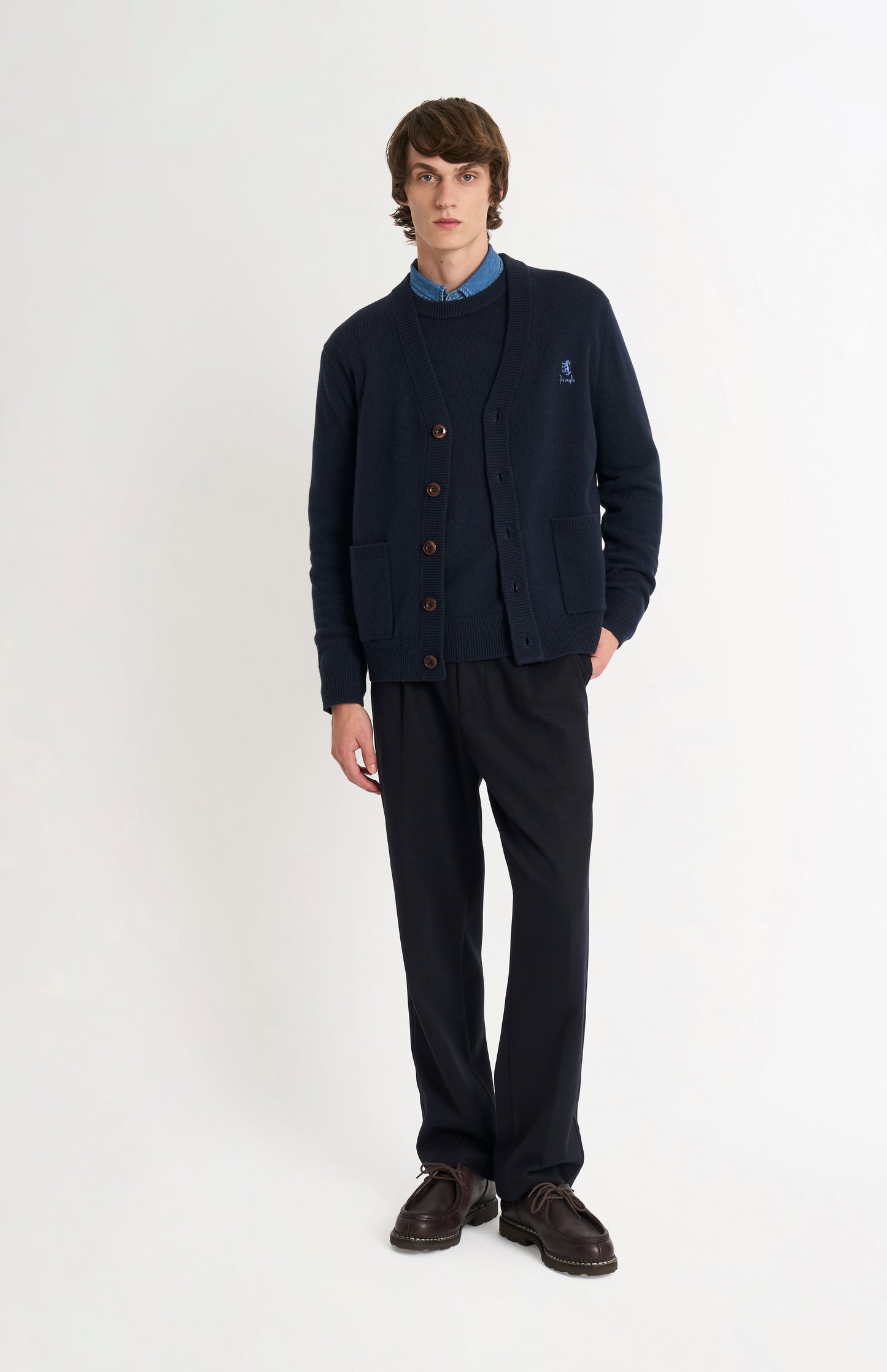 Men's Classic Supersoft Lambswool Cardigan In Navy Blue