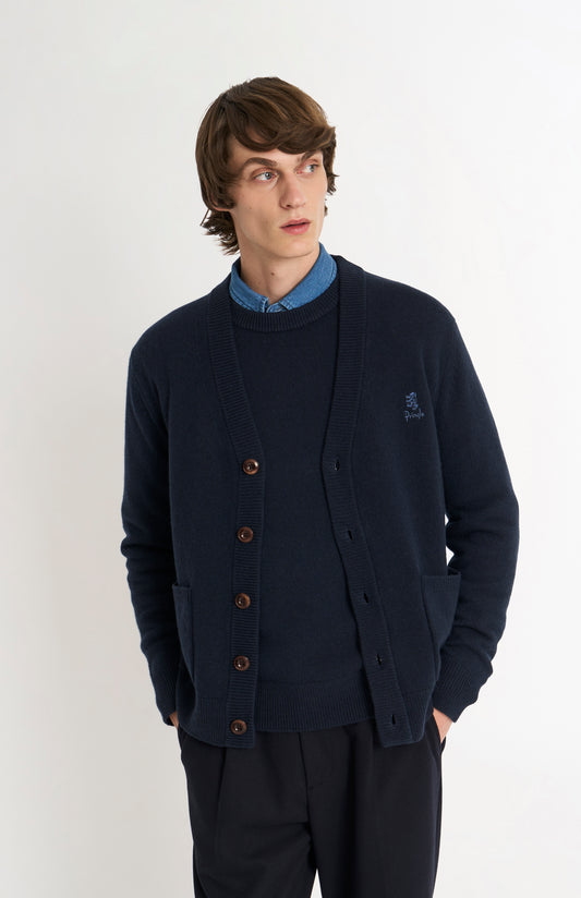 Men's Classic Supersoft Lambswool Cardigan In Navy Blue