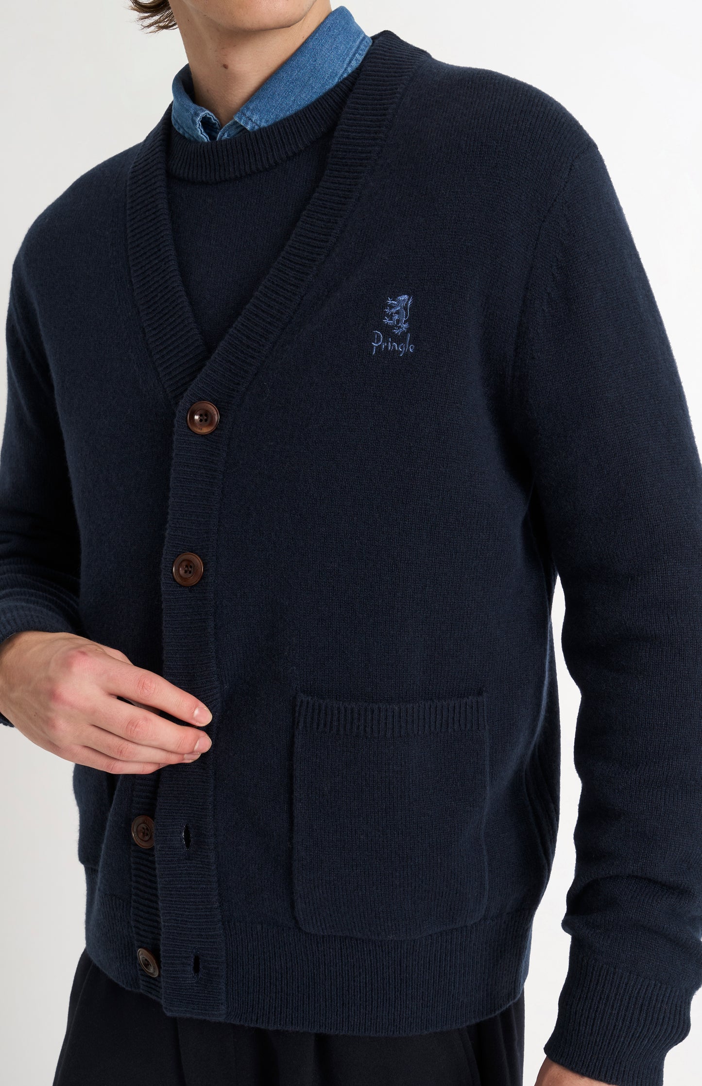Men's Classic Supersoft Lambswool Cardigan In Navy Blue