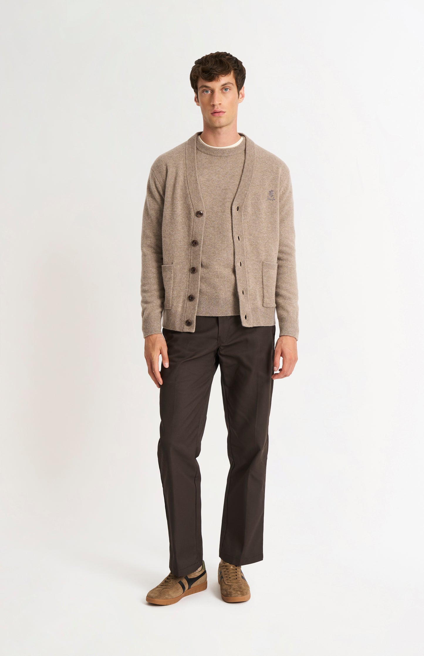 Men's Classic Supersoft Lambswool Cardigan In Mushroom