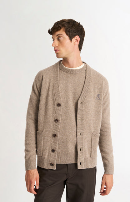 Men's Classic Supersoft Lambswool Cardigan In Mushroom