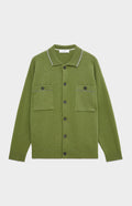Pringle of Scotland Knitted lambswool overshirt in mineral green with contrast edging