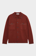Knitted Lambswool Overshirt With Contrast Edging In In Rust Red & Cobble