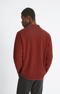 Knitted Lambswool Overshirt With Contrast Edging In In Rust Red & Cobble rear view