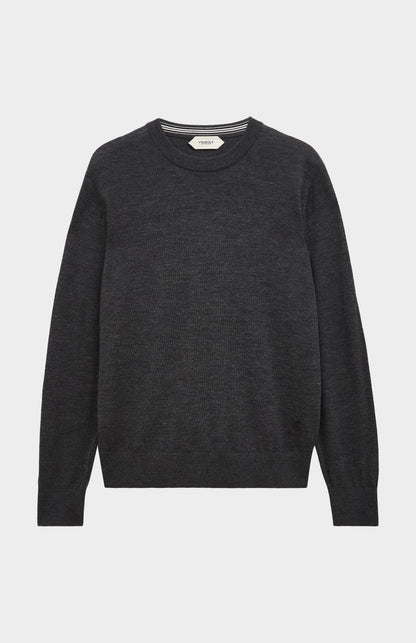 Men's Crew Neck Extra Fine Merino Wool Jumper In Charcoal Melange