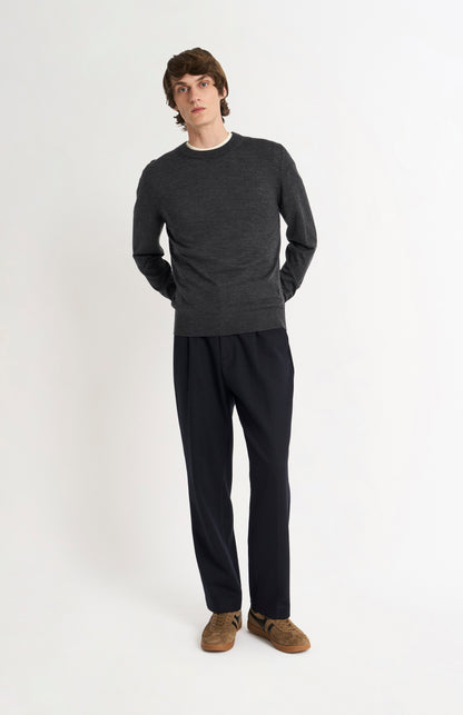 Men's Crew Neck Extra Fine Merino Wool Jumper In Charcoal Melange