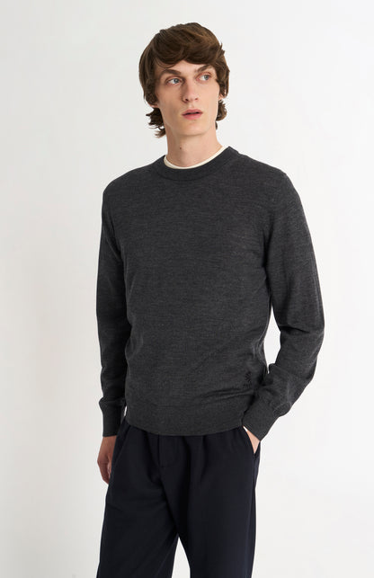 Men's Crew Neck Extra Fine Merino Wool Jumper In Charcoal Melange