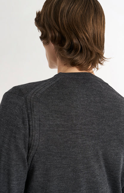 Men's Crew Neck Extra Fine Merino Wool Jumper In Charcoal Melange